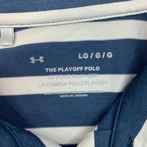 Under Armour Playoff Polo Shirt Mens L Large Navy Striped Flint Hills Cup Golf - Picture 5 of 12